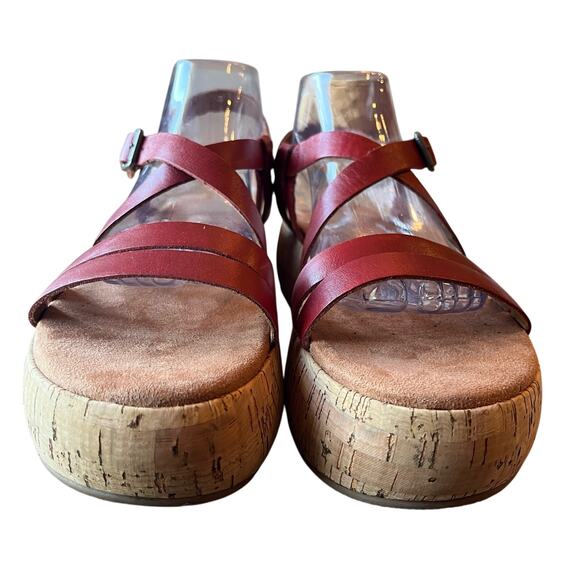 Lucky Brand Jacobean Platform Sandals Size ? Rust Red Strappy Buckle Cork - Picture 3 of 8
